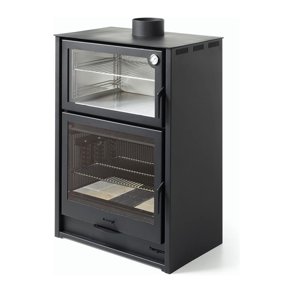 HERGOM ARCE ESTUFA DE LEÑA CON HORNO FUNDICIÓN 12 KW Ø150 DIM AL1075 AN705 PR478 MM