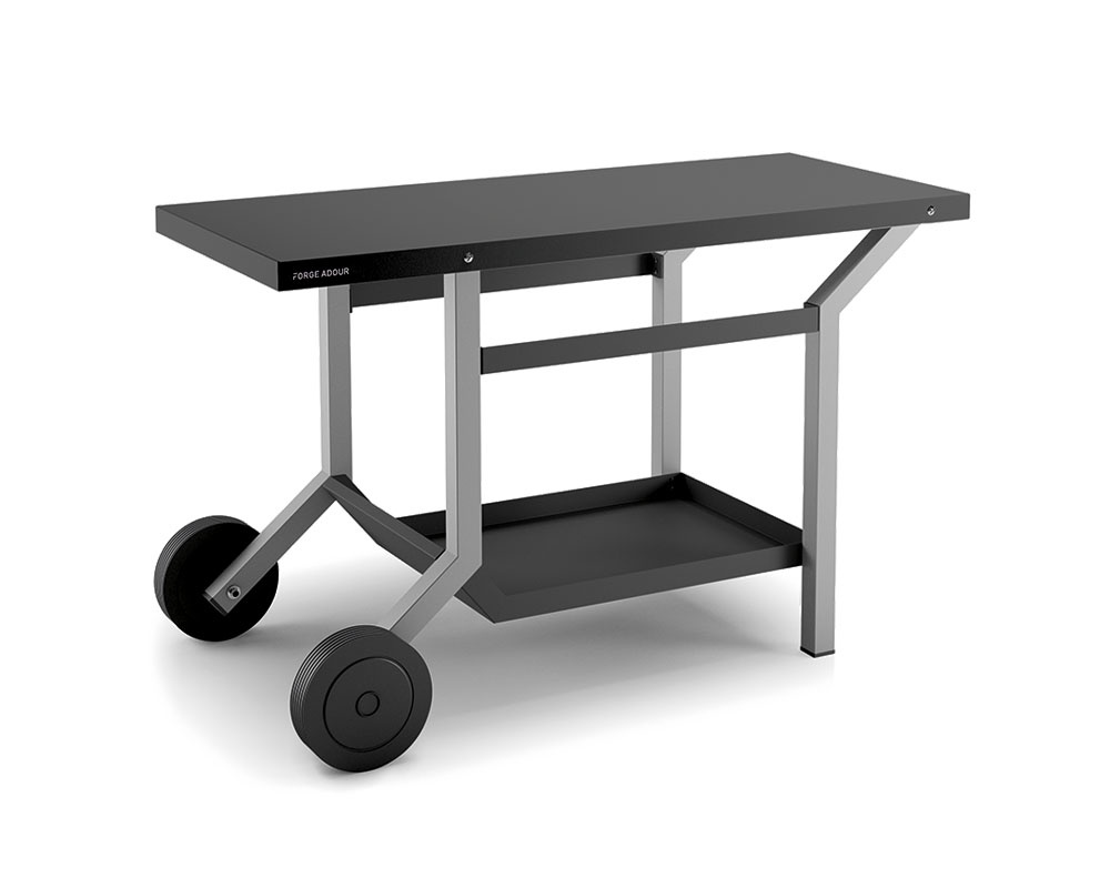 MESA DE ACERO NEGRO Y GRIS CLARO CON RUEDAS