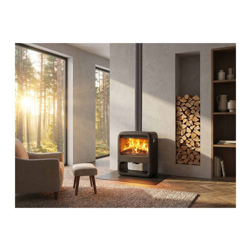 DOVRE ROCK 350 WB ESTUFA DE LEÑA FUNDICIÓN CON LEÑERO 7 KW Ø150 DIM AL745 AN510 PR375 MM