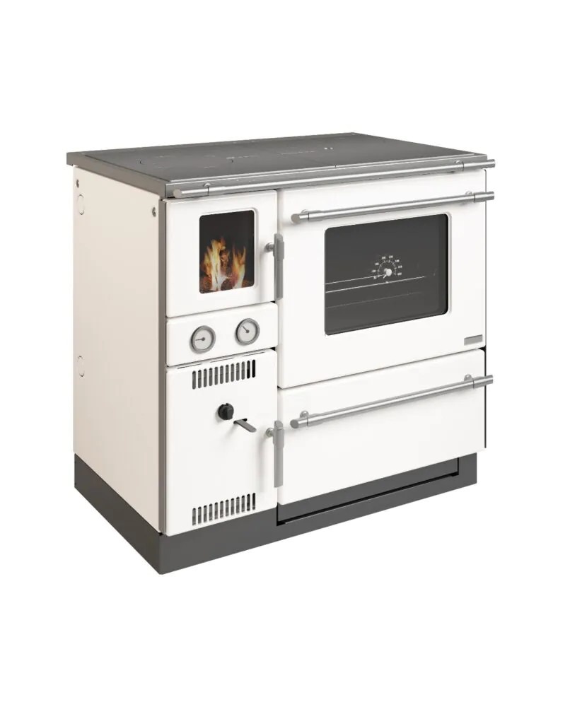 WAMSLER K148F COCINA DE LEÑA CALEFACTORA CON HORNO Y PUERTA DE CRISTAL 23 KW (16,5 KW AGUA) Ø150 DIM AL850 AN905 PR600 MM