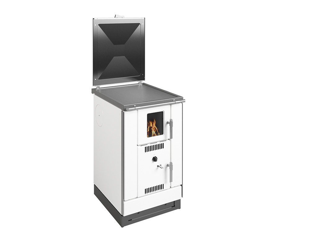 WAMSLER K158F COCINA DE LEÑA CALEFACTORA CON HORNO Y PUERTA DE CRISTAL 22 KW (14 KW AGUA) Ø150 DIM AL850 AN500 PR600 MM