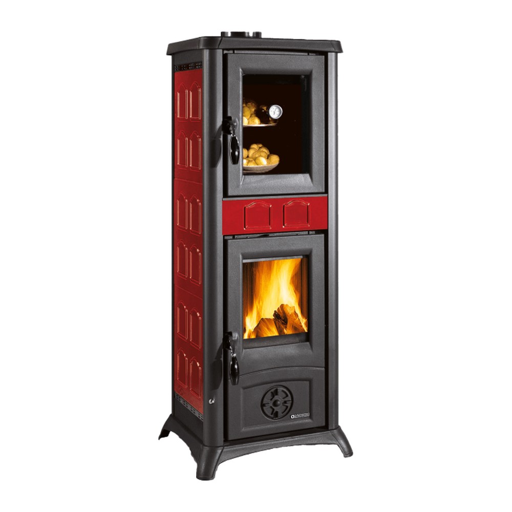 LA NORDICA GEMMA FORNO.165 CERAMICA ESTUFA DE LEÑA CON HORNO 7,3 KW Ø120 DIM AL1265 AN460 PR495 MM