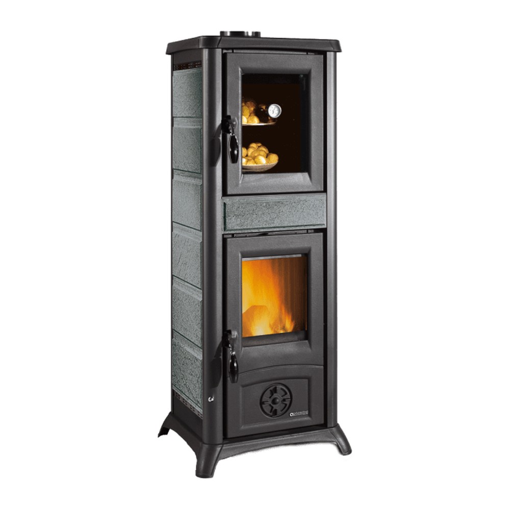 LA NORDICA GEMMA FORNO.165 PETRA ESTUFA DE LEÑA CON HORNO 7,3 KW Ø120 DIM AL1265 AN460 PR495 MM