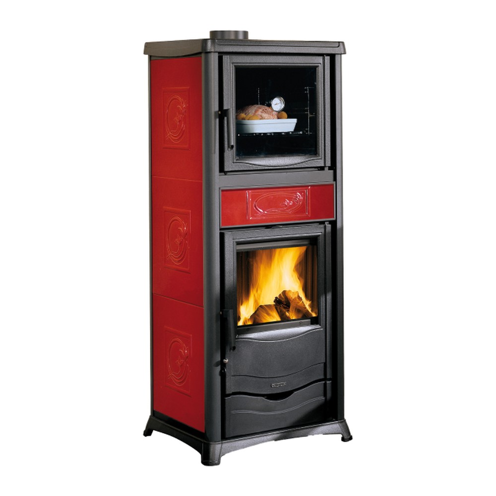 LA NORDICA ROSSELLA PL.FORNO.165 CERAMICA ESTUFA DE LEÑA CON HORNO 9,4 KW Ø130 DIM AL1411 AN559 PR536 MM