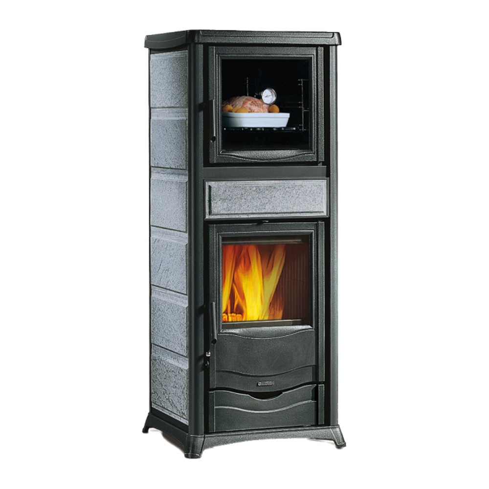 LA NORDICA ROSSELLA PLUS FORNO.165 PETRA ESTUFA DE LEÑA CON HORNO 9,4 KW Ø130 DIM AL1411 AN559 PR536 MM