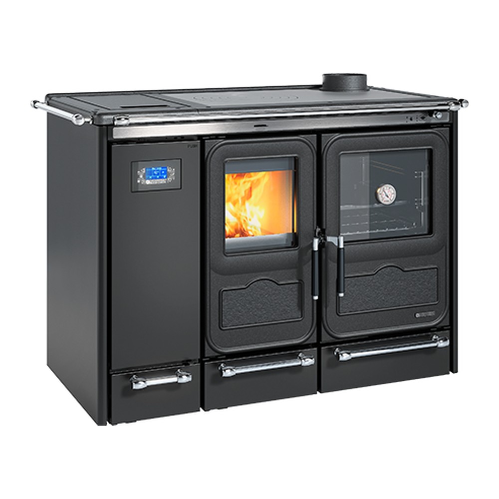 LA NORDICA SIERRA.16 TERMOESTUFA LEÑA DEPÓSITO ABIERTO CON HORNO 15,4 KW Ø150 DIM AL858 AN1252 PR665 MM