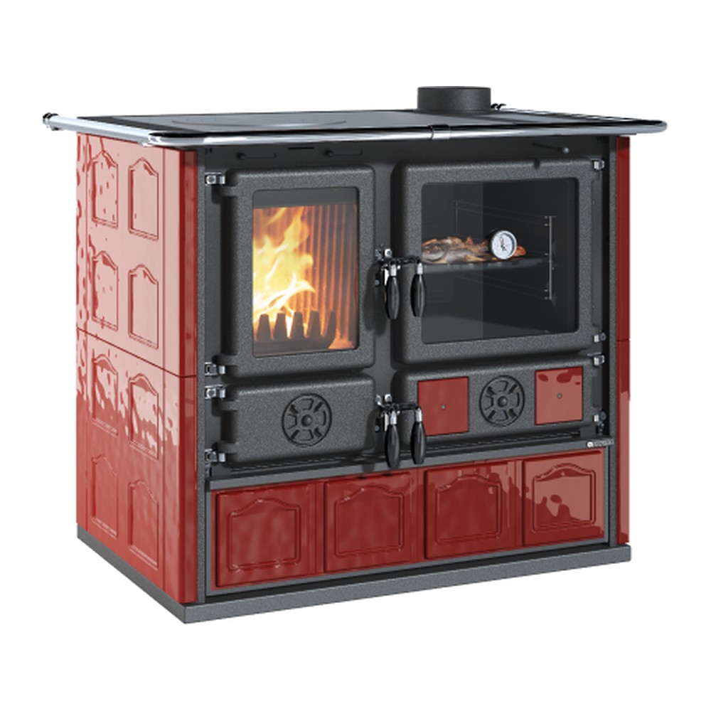 LA NORDICA ROSA.16 MAIOLICA COCINA DE LEÑA CON HORNO 8,8 KW Ø150 DIM AL895 AN1030 PR650 MM