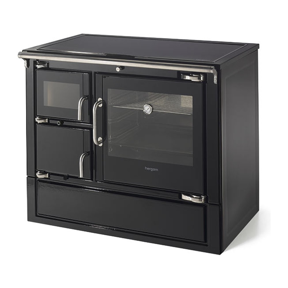 HERGOM ECLECSYS 100 CC COCINA DE LEÑA CALEFACTORA CON HORNO 23 KW (16 KW AGUA) Ø150 DIM AL850 AN1020 PR606 MM