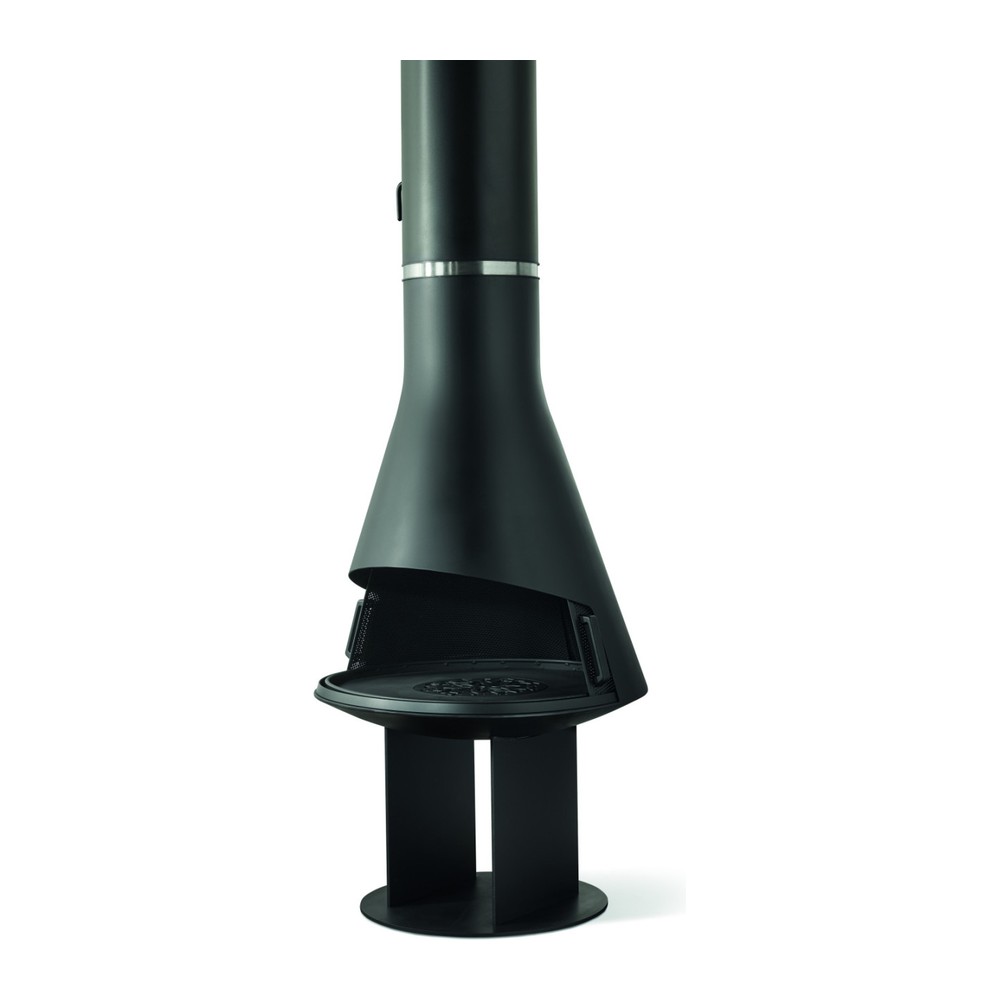 HERGOM SILBA CHIMENEA DECORATIVA DE ACERO FUEGO ABIERTO CON BASE LEÑERO