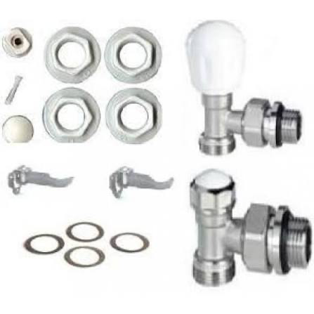 KIT DE MONTAJE PARA RADIADOR DE ALUMINIO (2 REDUCCIONES 1"x1/2", PURGADOR AUTOMÁTICO, TAPÓN, JUNTAS, SOPORTES, LLAVE MONOGIRO 1/2", DETENTOR 1/2" Y 2 ENLACES PARA TUBO 16)