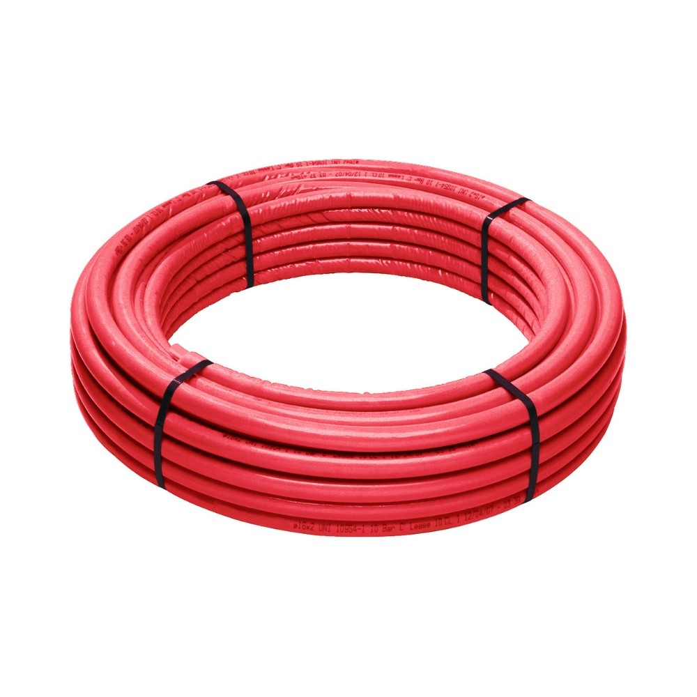 TUBO MULTICAPA PERT-AL-PERT 25 × 2,5 MM PREAISLADO (COQUILLA DE 6 MM, ROJO O AZUL) PARA CALEFACCIÓN (POR METRO)